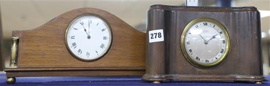 An Edwardian mahogany mantel timepiece and a similar later timepiece